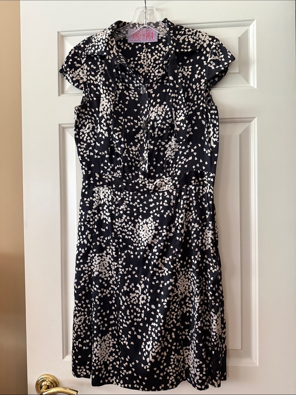 Tuleh Black & Cream Printed Short-Sleeve Collared Mini Dress